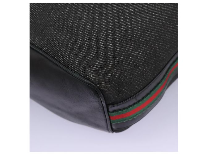 Borsa a spalla GUCCI Web Sherry Line in denim nero rosso verde 73884 Auth am8160 - vista 14