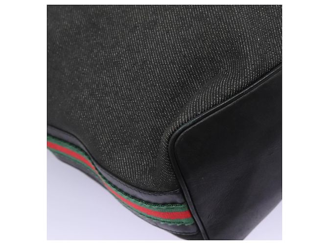 Borsa a spalla GUCCI Web Sherry Line in denim nero rosso verde 73884 Auth am8160 - vista 15