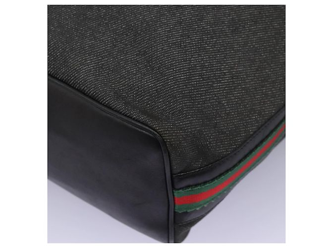Borsa a spalla GUCCI Web Sherry Line in denim nero rosso verde 73884 Auth am8160 - vista 16