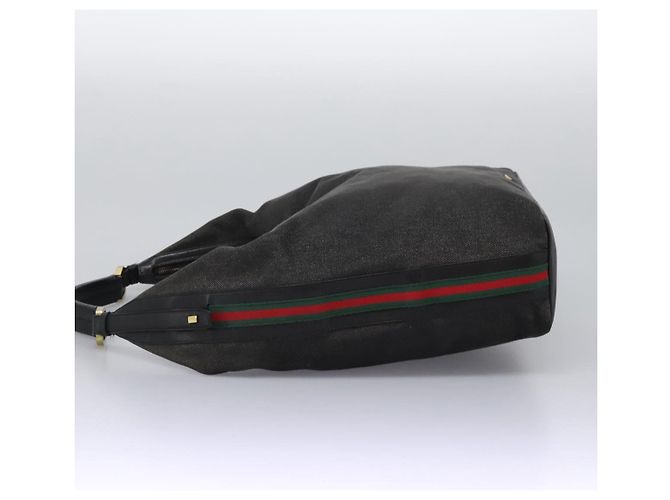 Borsa a spalla GUCCI Web Sherry Line in denim nero rosso verde 73884 Auth am8160 - vista 3