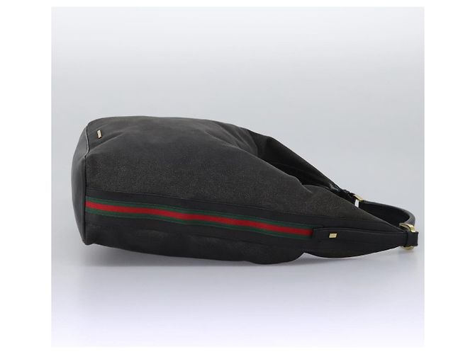 Borsa a spalla GUCCI Web Sherry Line in denim nero rosso verde 73884 Auth am8160 - vista 4