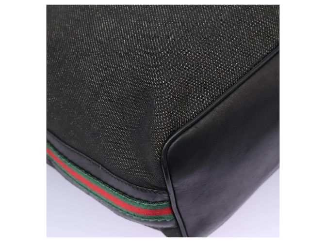 Borsa a spalla GUCCI Web Sherry Line in denim nero rosso verde 73884 Auth am8160 - vista 9