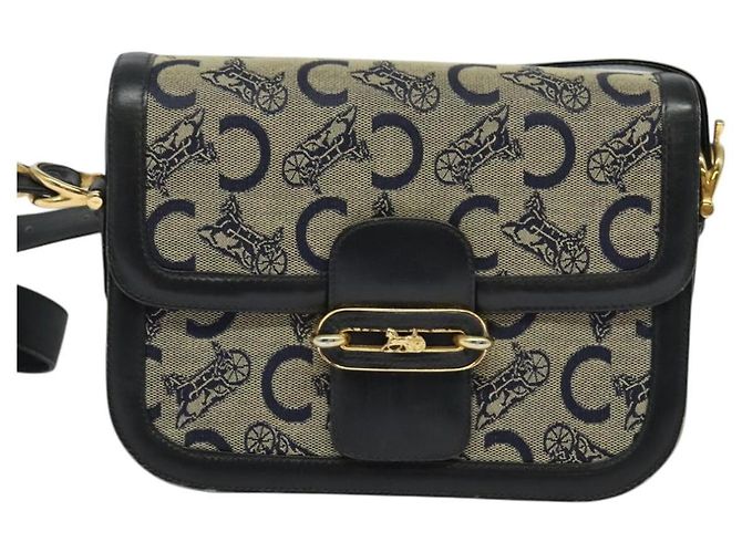 Céline Borsa a spalla CELINE C Sulky in tela blu navy e oro Auth BA1378 D'oro - vista 13