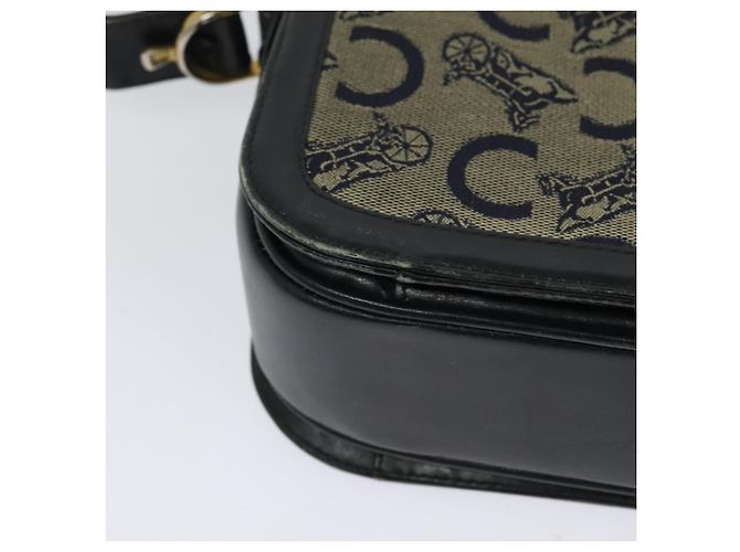 Céline Borsa a spalla CELINE C Sulky in tela blu navy e oro Auth BA1378 D'oro - vista 16