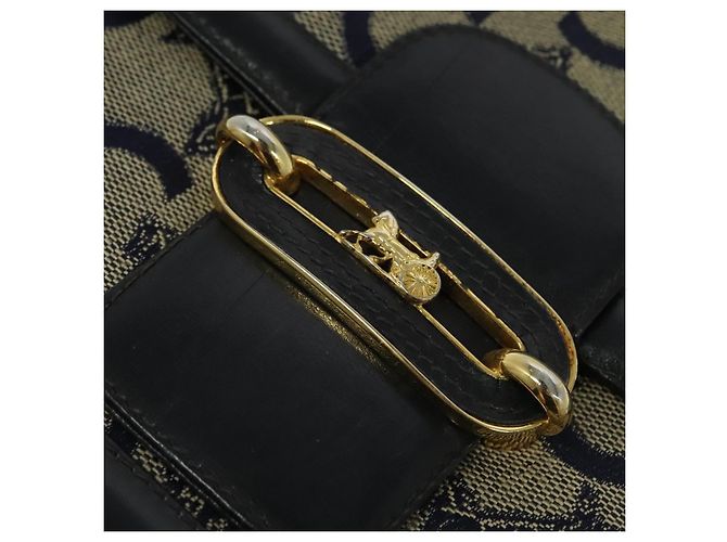 Céline Borsa a spalla CELINE C Sulky in tela blu navy e oro Auth BA1378 D'oro - vista 18