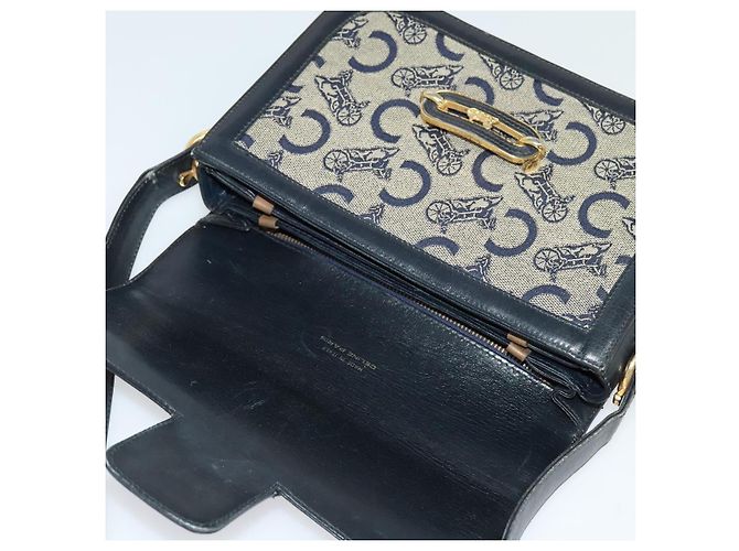 Céline Borsa a spalla CELINE C Sulky in tela blu navy e oro Auth BA1378 D'oro - vista 19