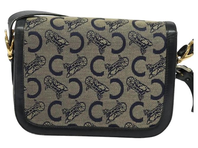 Céline Borsa a spalla CELINE C Sulky in tela blu navy e oro Auth BA1378 D'oro - vista 2