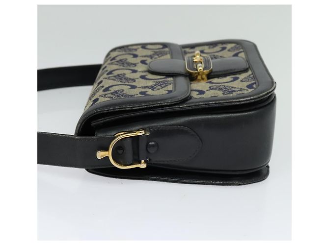 Céline Borsa a spalla CELINE C Sulky in tela blu navy e oro Auth BA1378 D'oro - vista 3