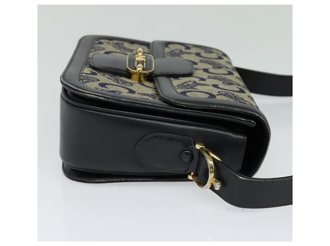 Céline Borsa a spalla CELINE C Sulky in tela blu navy e oro Auth BA1378 D'oro - vista 4