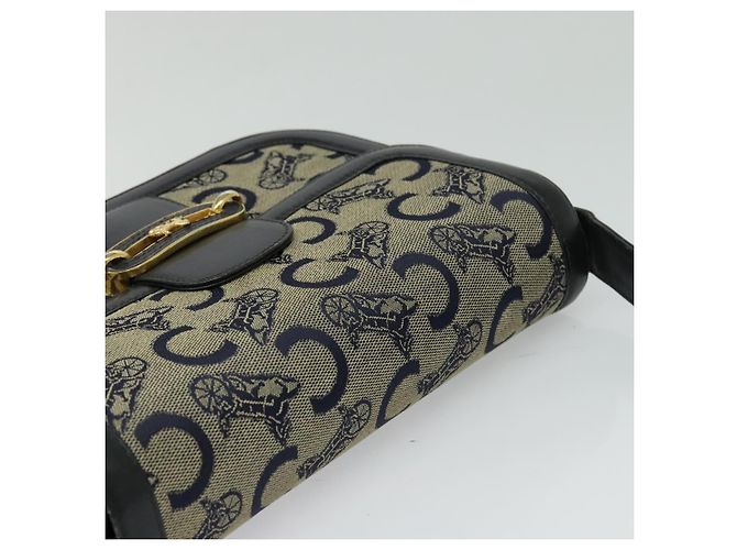 Céline Borsa a spalla CELINE C Sulky in tela blu navy e oro Auth BA1378 D'oro - vista 6