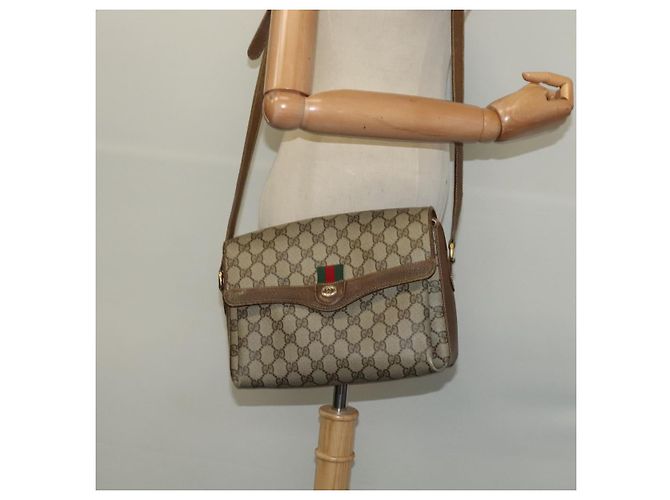 Bolso Gucci GG Supreme Web Sherry Line PVC Beige Oro 904 02 084 Auth BA1032 Dorado - vista 24