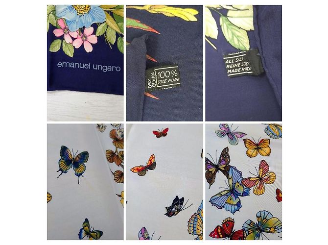 Emanuel Ungaro Foulard Ungaro in seta con farfalle vintage anni '80 Blu Multicolore - vista 10