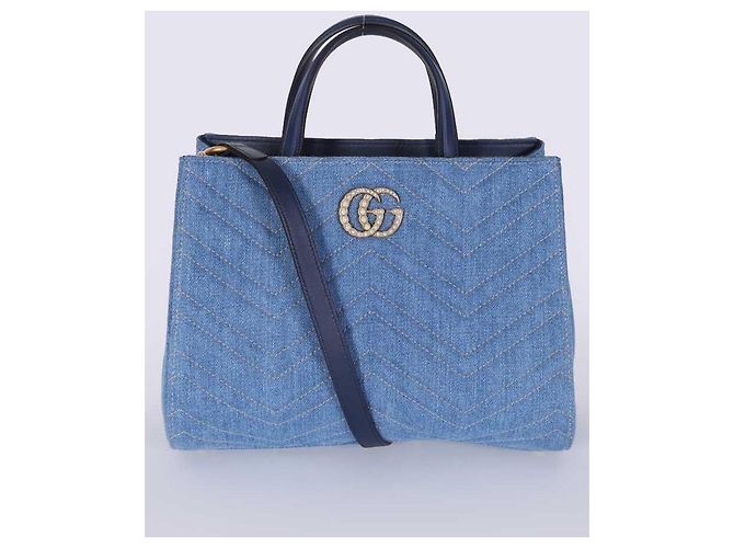 Gucci Borsa da shopping con manico in denim GG Marmont Blu - vista 2