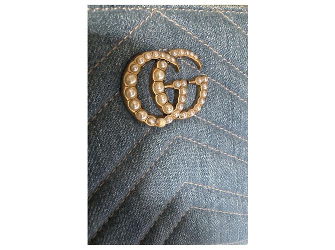 Gucci Borsa da shopping con manico in denim GG Marmont Blu - vista 4