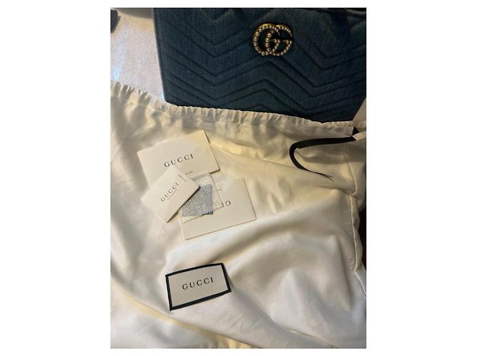 Gucci Borsa da shopping con manico in denim GG Marmont Blu - vista 5