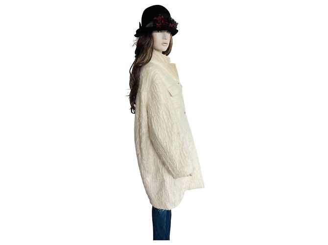 Chanel Coat Eggshell Mohair Wool Silk Size 40 - view 4
