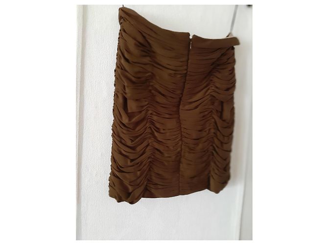 Falda drapeada Khaite Luza en viscosa caqui marrón oscuro - vista 2