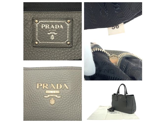 Graue Leder Schultertasche mit Vitello Dino Logo von Prada - Ansicht 4