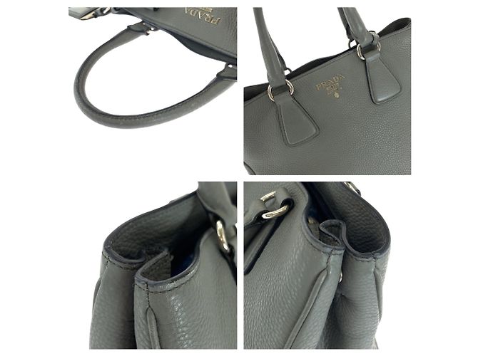 Graue Leder Schultertasche mit Vitello Dino Logo von Prada - Ansicht 5