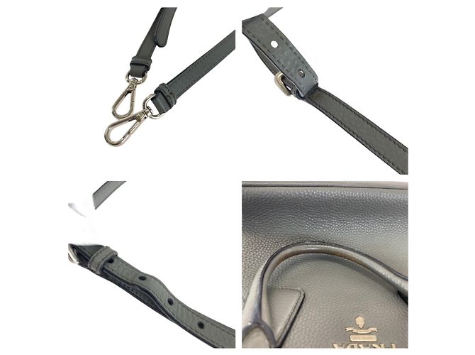 Graue Leder Schultertasche mit Vitello Dino Logo von Prada - Ansicht 6