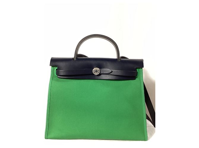Hermès Herbag Zip 31 Tasche aus grünem Canvas Schwarz - Ansicht 13