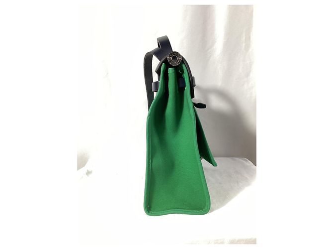 Hermès Herbag Zip 31 Tasche aus grünem Canvas Schwarz - Ansicht 14