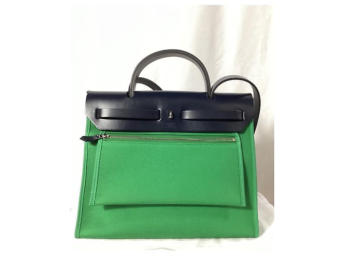 Hermès Herbag Zip 31 Tasche aus grünem Canvas Schwarz - Ansicht 15