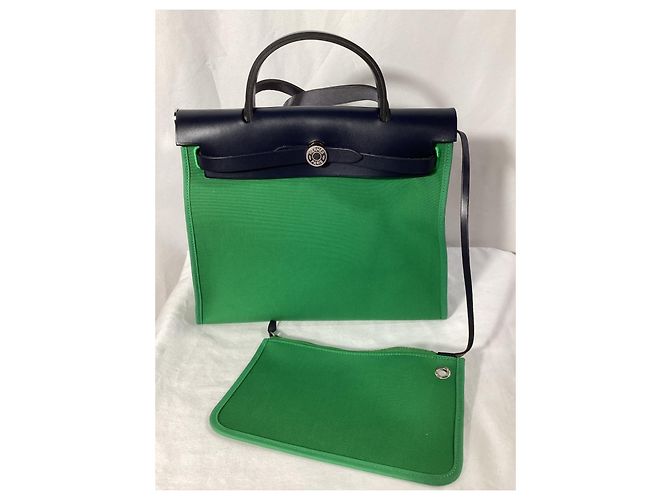 Hermès Herbag Zip 31 Tasche aus grünem Canvas Schwarz - Ansicht 21