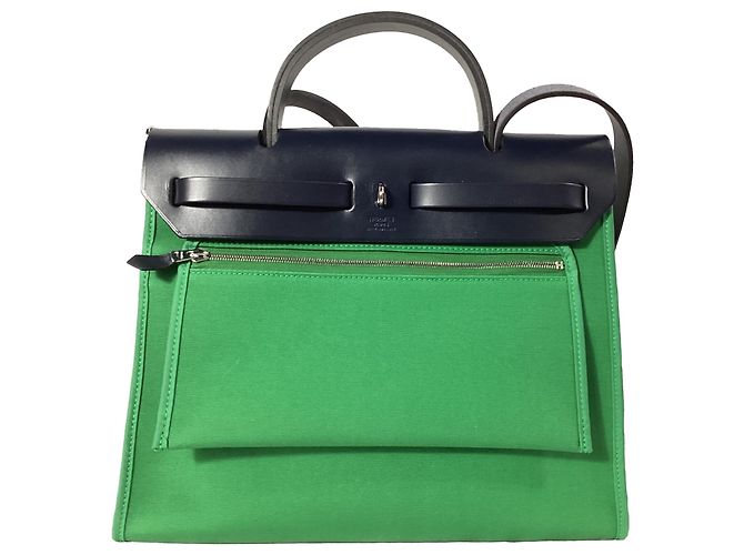 Hermès Herbag Zip 31 Tasche aus grünem Canvas Schwarz - Ansicht 3