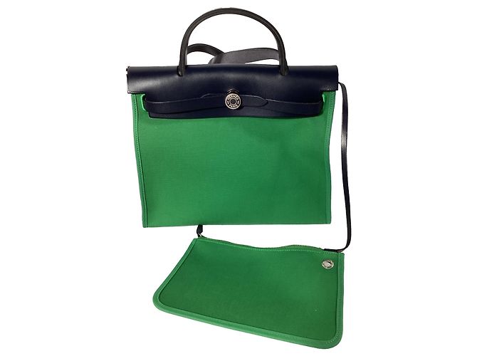 Hermès Herbag Zip 31 Tasche aus grünem Canvas Schwarz - Ansicht 9