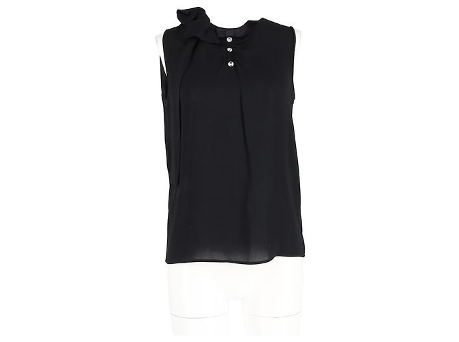 Miu Miu Embellished Sleeveless Blouse in Black Silk - view 4