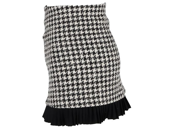 Falda mini Houndstooth Sandro Paris en tweed de lana negra Negro - vista 2