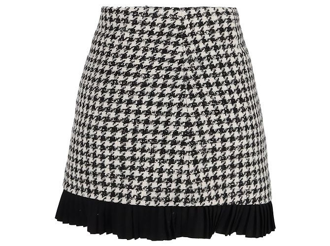 Falda mini Houndstooth Sandro Paris en tweed de lana negra Negro - vista 3