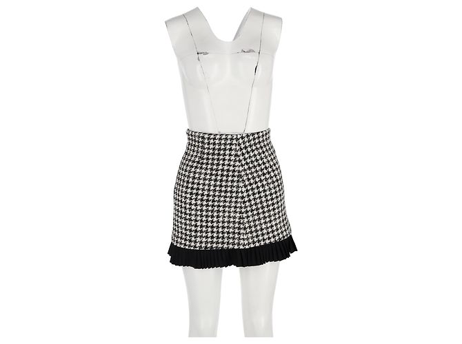 Falda mini Houndstooth Sandro Paris en tweed de lana negra Negro - vista 4