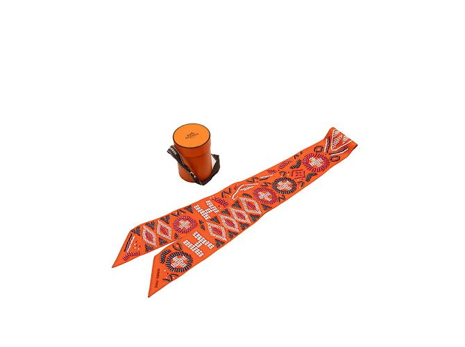 Hermès Foulard Hermes Twilly Kelly in Perle Arancione - vista 5