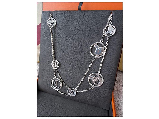Hermès Collana equestre in argento 35" Lunga Catena Belcher Ferradura Silver hardware - vista 11