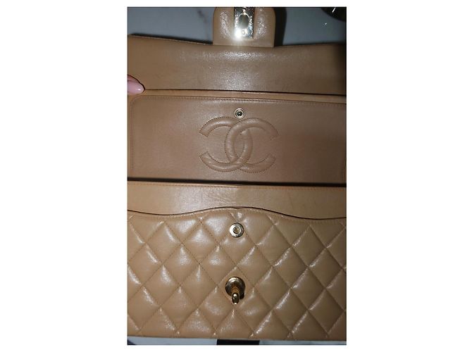 Borsa Chanel Timeless Classica – Pelle di Agnello Beige – Catena Dorata Cognac Gold hardware - vista 11