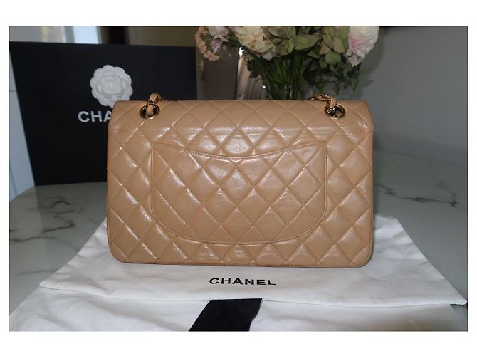 Borsa Chanel Timeless Classica – Pelle di Agnello Beige – Catena Dorata Cognac Gold hardware - vista 4