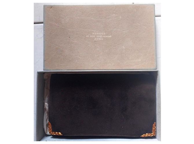 Hermès Paris - pochette in suede vintage Nero Marrone scuro - vista 2
