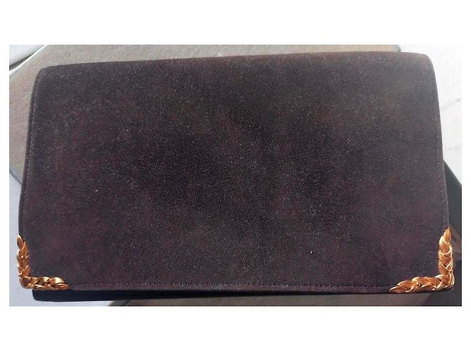Hermès Paris - pochette in suede vintage Nero Marrone scuro - vista 3