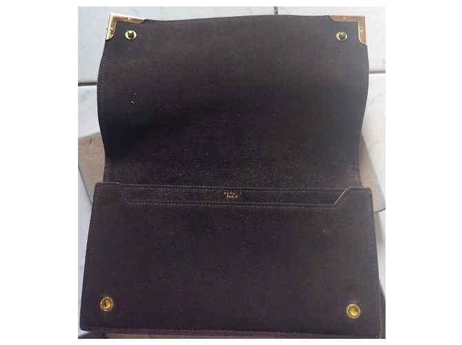 Hermès Paris - pochette in suede vintage Nero Marrone scuro - vista 5