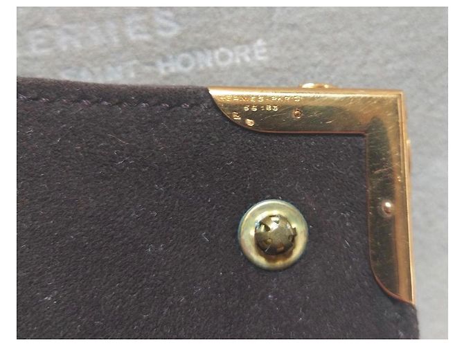 Hermès Paris - pochette in suede vintage Nero Marrone scuro - vista 7