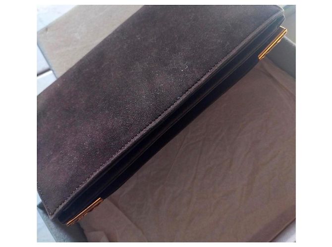Hermès Paris - pochette in suede vintage Nero Marrone scuro - vista 8