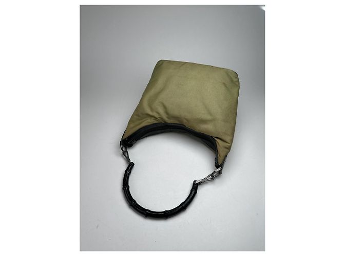 Bamboo Vintage Gucci Polyester-Leder Tasche mit Bambusgriff Khaki - Ansicht 13