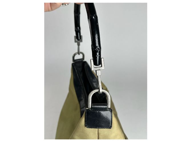 Bamboo Vintage Gucci Polyester-Leder Tasche mit Bambusgriff Khaki - Ansicht 4