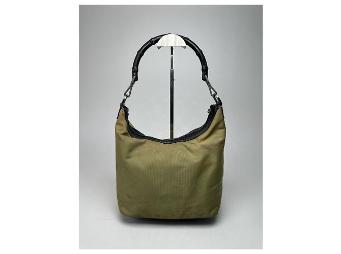 Bamboo Vintage Gucci Polyester-Leder Tasche mit Bambusgriff Khaki - Ansicht 5