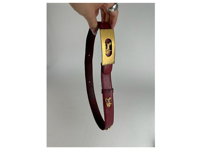 Céline Vintage Celine Leder Gürtel burgunderrot Bordeaux - Ansicht 7