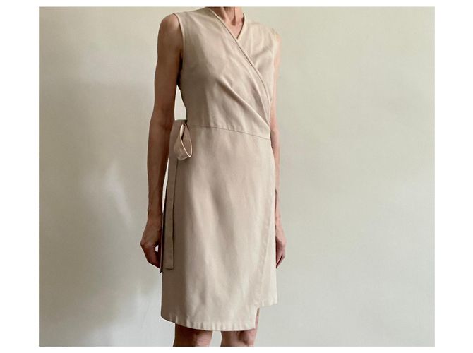 Kenzo Beige ärmelloses Wickelkleid Größe 36-38 - Ansicht 9