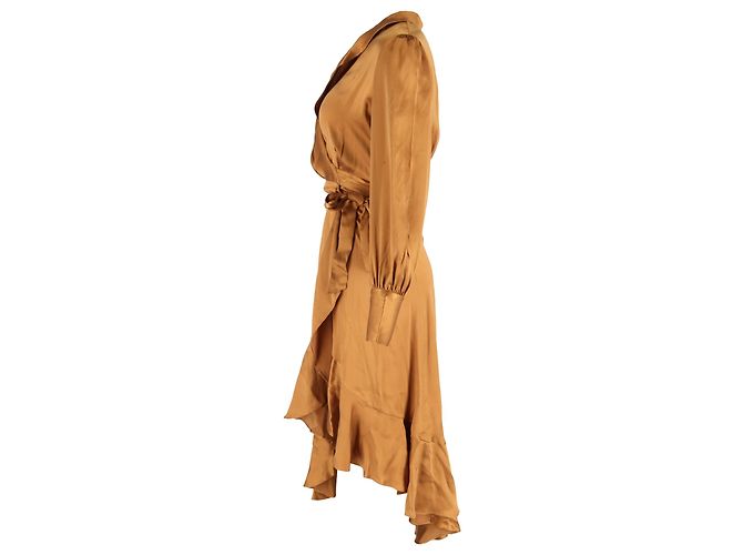 Vestido envuelto asimétrico con volantes en seda bronce de Zimmermann Metálico - vista 2