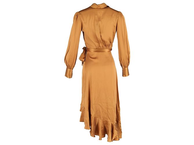 Vestido envuelto asimétrico con volantes en seda bronce de Zimmermann Metálico - vista 3